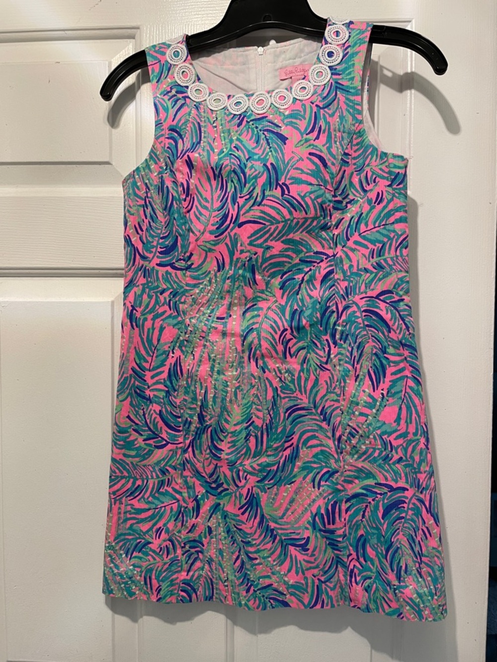 Lilly Pulitzer Girls Tropical Leaf Shift Dress - Pink & Teal